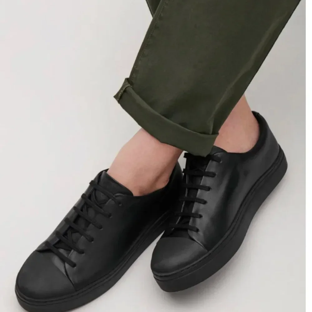 COS Black Leather Lace Up Sneakers Size 6 Minimalist Casual Contemporary
